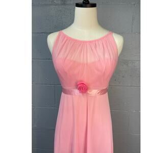 Vintage 60s Pink Nylon Nightgown Mesh Overlay Sweetheart Bust SM Kickernick